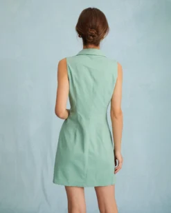 The Green Lapel Button-up Sleeveless Mini Dress -Deals Dress N Swimwear Store the button front vest mini dress dresses zblan3 740934