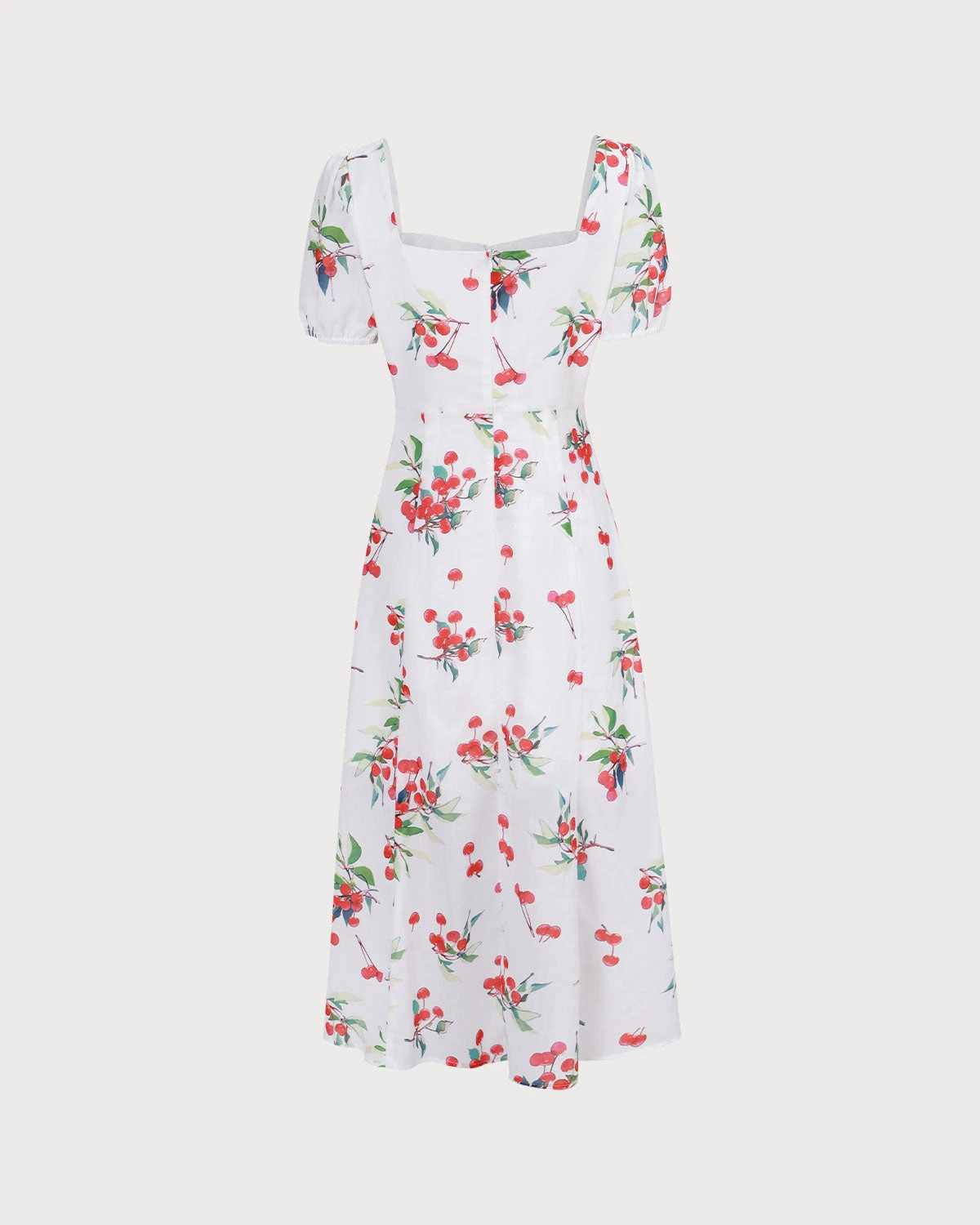 The White Puff Sleeve Cherry Split Midi Dress 7 The White Puff Sleeve Cherry Split Midi Dress - Image 7