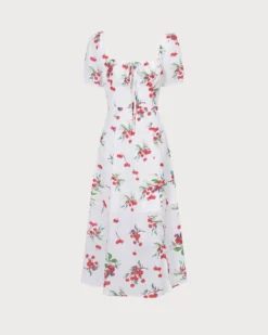 The White Puff Sleeve Cherry Split Midi Dress 11 The White Puff Sleeve Cherry Split Midi Dress -Deals Dress N Swimwear Store the cherry tie side split midi dress print dresses acy3t4