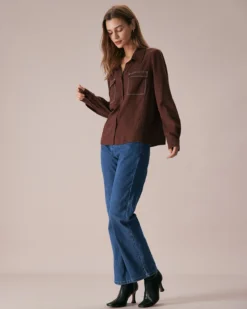 The Coffee Collared Contrasting Seam Shirt -Deals Dress N Swimwear Store the coffee collared contrasting seam shirt tops qe9piv