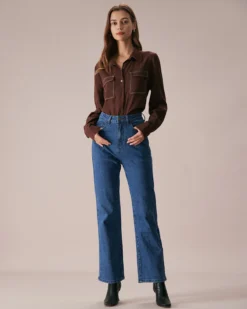 The Coffee Collared Contrasting Seam Shirt -Deals Dress N Swimwear Store the coffee collared contrasting seam shirt tops x02boz