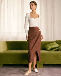 The Coffee High Waisted Suede Slit Midi Skirt -Deals Dress N Swimwear Store the coffee high waisted suede midi skirt bottoms oxrofv