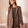 The Coffee Lapel Button Wide-waisted Blazer