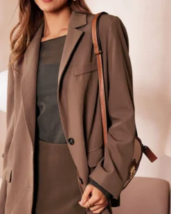The Coffee Lapel Button Wide-waisted Blazer 8 The Coffee Lapel Button Wide-waisted Blazer -Deals Dress N Swimwear Store the coffee lapel pocket blazer outerwear 3s6jt9 992461
