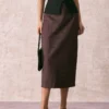 The Coffee High Waisted Plaid Midi Skirt