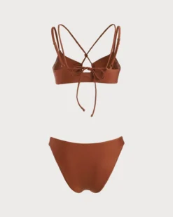 The Coffee Criss-Cross Bikini Set -Deals Dress N Swimwear Store the coffee solid criss cross bikini set bikinis 09w38i 627265