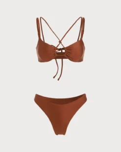 The Coffee Criss-Cross Bikini Set -Deals Dress N Swimwear Store the coffee solid criss cross bikini set coffee bikinis tdrfvw 109027