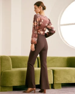 The Coffee Zip Fly High-waisted Flare Pants -Deals Dress N Swimwear Store the coffee solid flare pants bottoms dymbd3