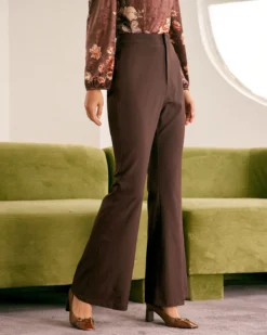 The Coffee Zip Fly High-waisted Flare Pants -Deals Dress N Swimwear Store the coffee solid flare pants bottoms quvy8c