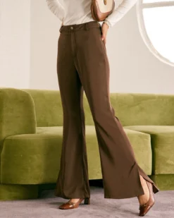 The Coffee Button Split Hem Flare Leg Pants -Deals Dress N Swimwear Store the coffee split hem flare leg pants bottoms uvkru6