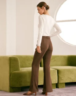 The Coffee Button Split Hem Flare Leg Pants -Deals Dress N Swimwear Store the coffee split hem flare leg pants bottoms ypuwwy
