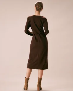 The Coffee V Neck Button Wrap Midi Dress 9 The Coffee V Neck Button Wrap Midi Dress -Deals Dress N Swimwear Store the coffee v neck wrap midi dress dresses a4cwku