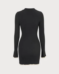 The Black V Neck Contrast Trim Knit Mini Dress -Deals Dress N Swimwear Store the collared contrast trim knit dress dresses enlg1k