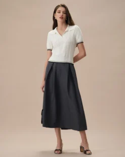 The White Collared Pointelle Contrast Knit Tee -Deals Dress N Swimwear Store the collared pointelle contrast knit tee tops 3nuqja