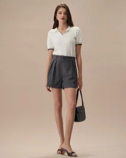 The White Collared Pointelle Contrast Knit Tee -Deals Dress N Swimwear Store the collared pointelle contrast knit tee tops hrogp6