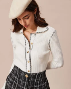 The White Seam Colorblock Button Cardigan -Deals Dress N Swimwear Store the collared seam colorblock cardigan tops dvmvjg 496661