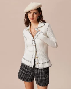 The White Seam Colorblock Button Cardigan -Deals Dress N Swimwear Store the collared seam colorblock cardigan tops req2bk 534132