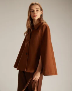 The Brown Collared Single Breasted Cape -Deals Dress N Swimwear Store the collared single breasted cape outerwear ytm3yz