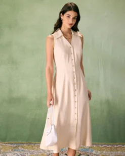 The Beige Collared Sleeveless Shirt Midi Dress 9 The Beige Collared Sleeveless Shirt Midi Dress -Deals Dress N Swimwear Store the collared sleeveless shirt dress dresses agfb7a