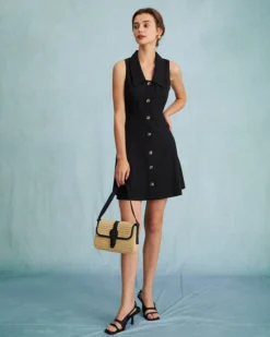 The Black Collared Sleeveless A Line Shirt Mini Dress -Deals Dress N Swimwear Store the collared sleeveless shirt dress dresses nur3yh 757049