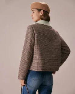 The Coffee Lapel Teddy Houndstooth Jacket 9 The Coffee Lapel Teddy Houndstooth Jacket -Deals Dress N Swimwear Store the collared teddy houndstooth jacket outerwear 8kymc7