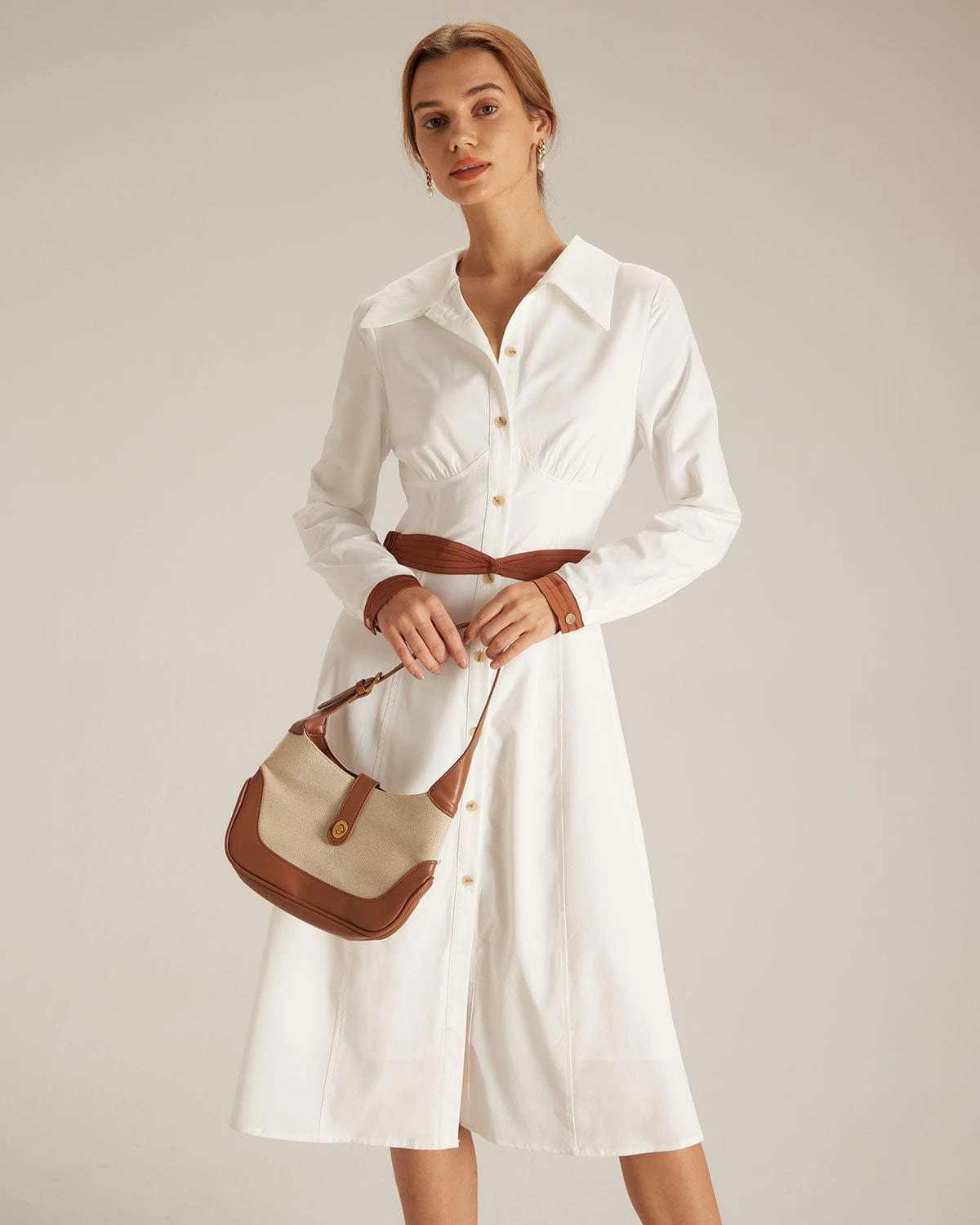 The White Colorblock Belted Shirt Midi Dress 3 The White Colorblock Belted Shirt Midi Dress - Image 3