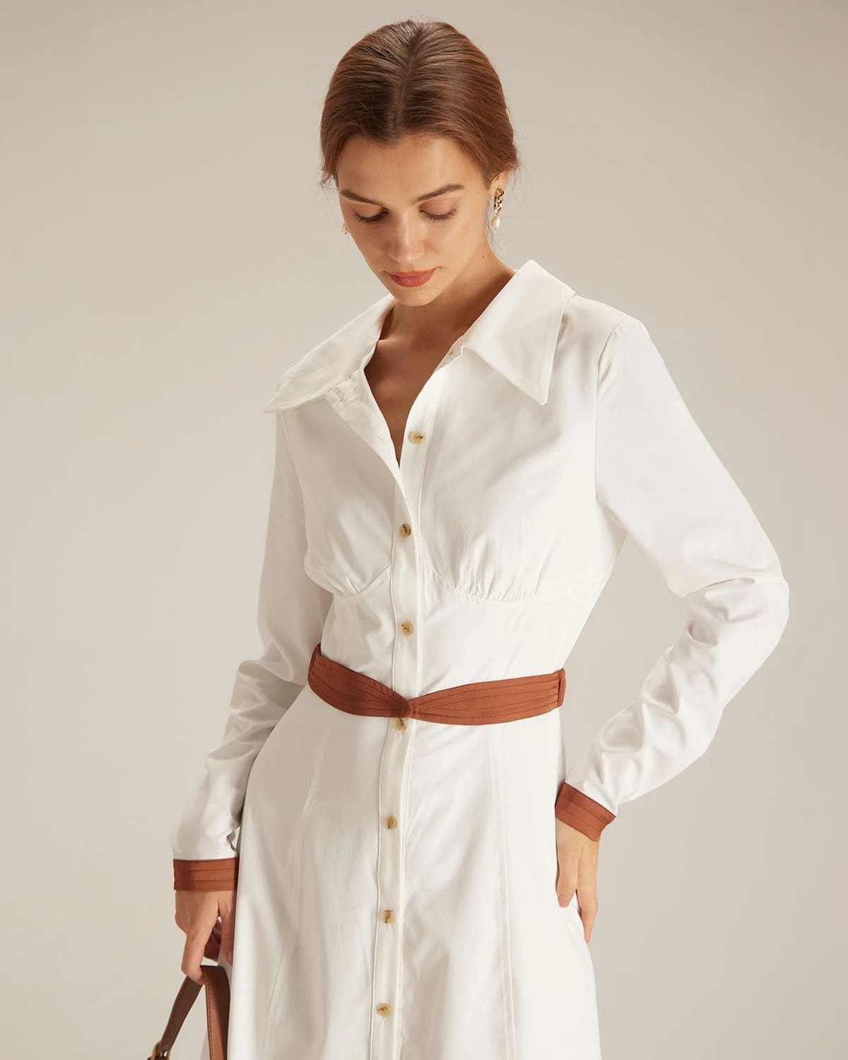The White Colorblock Belted Shirt Midi Dress 2 The White Colorblock Belted Shirt Midi Dress - Image 2