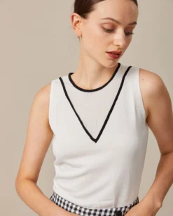 The White Contrast Pointelle Knit Tank Top -Deals Dress N Swimwear Store the contrast knit tank top tops 4u12xx 974152