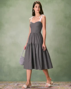 The Grey Tiered Cotton Linen Midi Dress -Deals Dress N Swimwear Store the contrast tie tiered midi dress dresses gcaryc