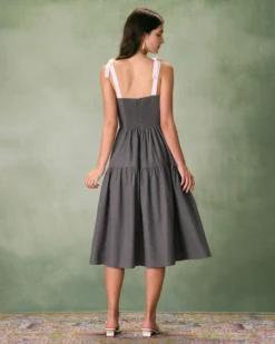 The Grey Tiered Cotton Linen Midi Dress -Deals Dress N Swimwear Store the contrast tie tiered midi dress dresses wom2di
