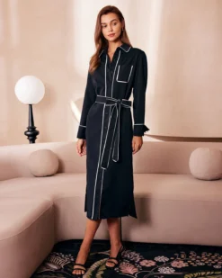 The Black Contrast Belted Shirt Midi Dress 10 The Black Contrast Belted Shirt Midi Dress -Deals Dress N Swimwear Store the contrast trim belted shirt dress dresses 2iriqv 267787