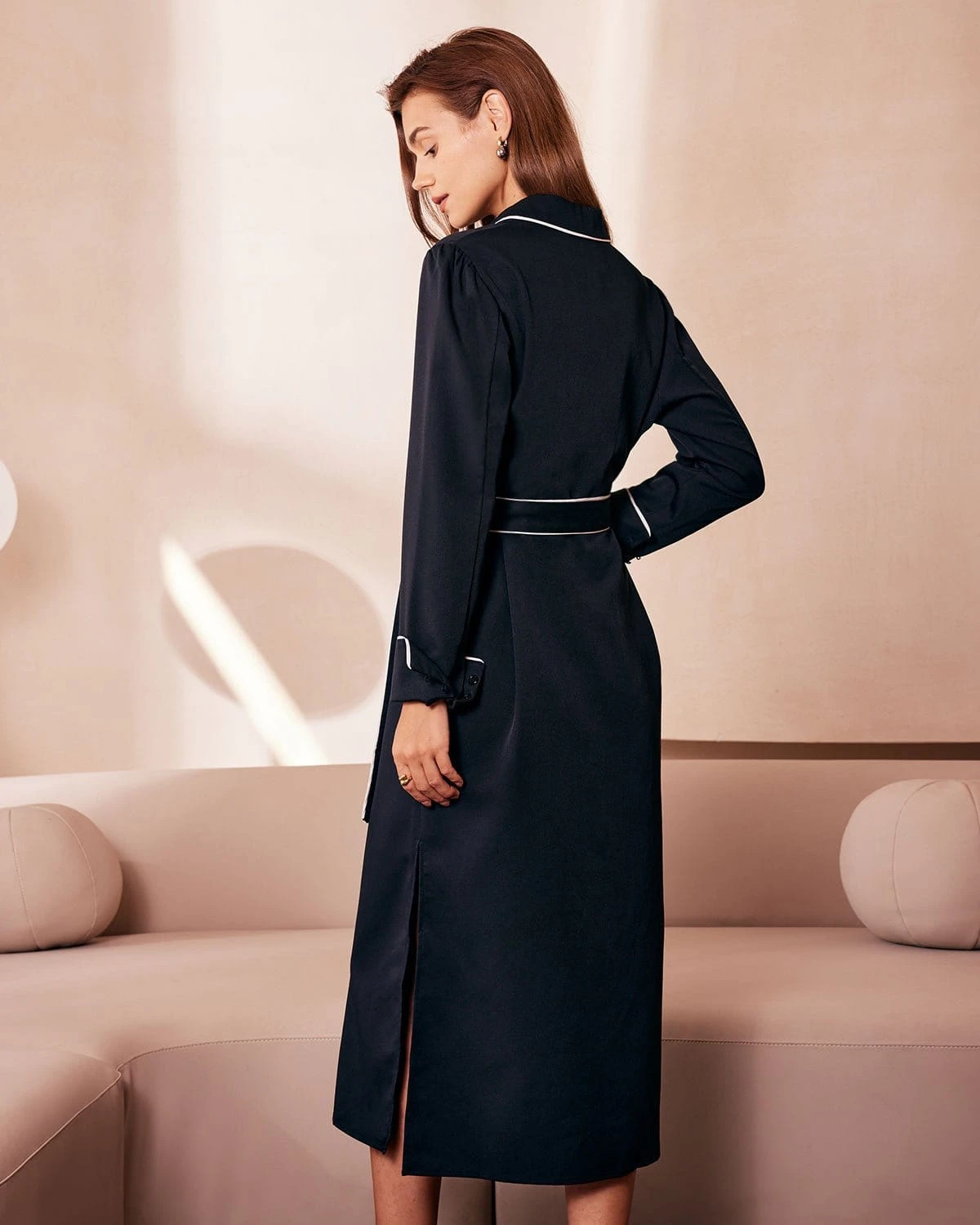 The Black Contrast Belted Shirt Midi Dress 6 The Black Contrast Belted Shirt Midi Dress - Image 6