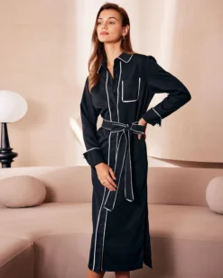 The Black Contrast Belted Shirt Midi Dress 8 The Black Contrast Belted Shirt Midi Dress -Deals Dress N Swimwear Store the contrast trim belted shirt dress dresses zxmdgx 558542