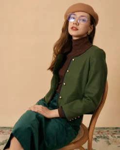 The Green Round Neck Button-up Jacket 9 The Green Round Neck Button-up Jacket -Deals Dress N Swimwear Store the contrast trim flap detail jacket outerwear 6fb6wh