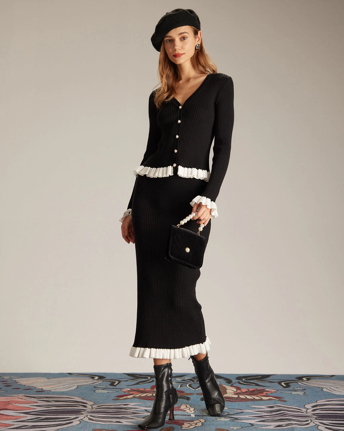 The Black High Waisted Contrast Knit Midi Skirt 2 The Black High Waisted Contrast Knit Midi Skirt - Image 2