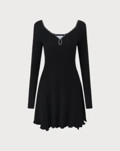 The Black Contrast Trim A-Line Knit Mini Dress 14 The Black Contrast Trim A-Line Knit Mini Dress -Deals Dress N Swimwear Store the contrast trim knitted dress dresses 4yooll