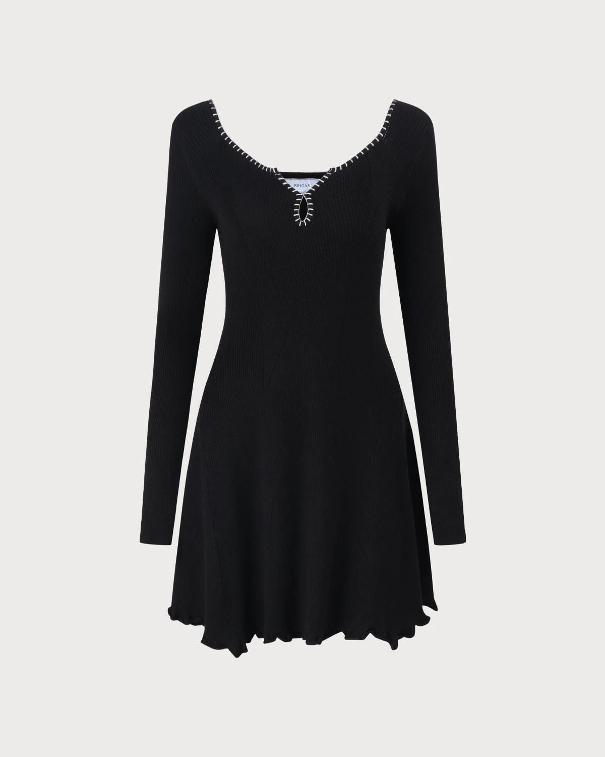 The Black Contrast Trim A-Line Knit Mini Dress 7 The Black Contrast Trim A-Line Knit Mini Dress - Image 7