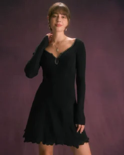 The Black Contrast Trim A-Line Knit Mini Dress 11 The Black Contrast Trim A-Line Knit Mini Dress -Deals Dress N Swimwear Store the contrast trim knitted dress dresses oznrzw