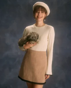 The Apricot Contrast Trim Pointelle Knit Top -Deals Dress N Swimwear Store the contrast trim knitted top tops 87y1z3