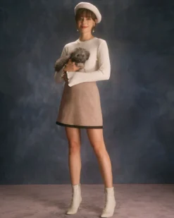 The Khaki High Waisted Contrast Mini Skirt -Deals Dress N Swimwear Store the contrast trim mini skirt bottoms umjxqm