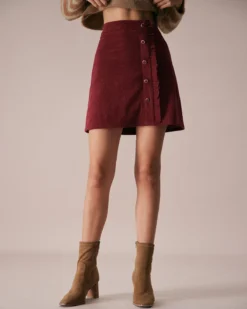 The Red Corduroy Ruffle Button Mini Skirt -Deals Dress N Swimwear Store the corduroy ruffle mini skirt bottoms qbfqah