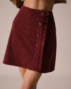 The Red Corduroy Ruffle Button Mini Skirt -Deals Dress N Swimwear Store the corduroy ruffle mini skirt bottoms wtqmzz