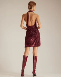The Wine Red Halter Floral Burnout Mini Dress 11 The Wine Red Halter Floral Burnout Mini Dress -Deals Dress N Swimwear Store the cowl neck burnout halter dress dresses jpz48u