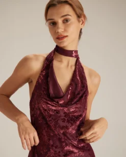 The Wine Red Halter Floral Burnout Mini Dress 8 The Wine Red Halter Floral Burnout Mini Dress -Deals Dress N Swimwear Store the cowl neck burnout halter dress dresses unwqsx