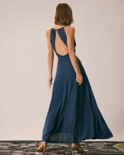 The Navy Cowl Neck Cutout Back Maxi Dress -Deals Dress N Swimwear Store the cowl neck cutout back dress dresses wactem