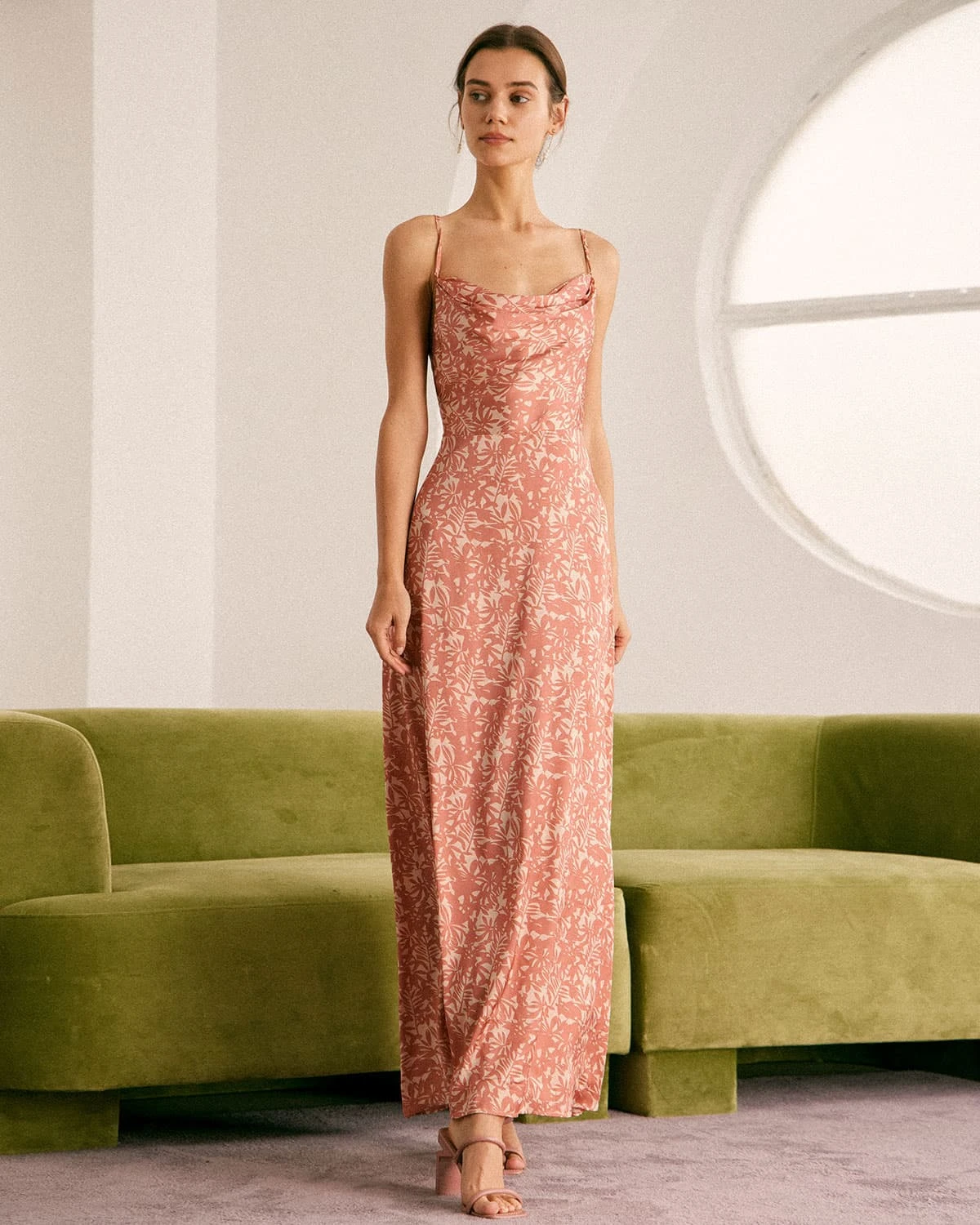 The Light Orange Cowl Neck Floral Maxi Dress 3 The Light Orange Cowl Neck Floral Maxi Dress - Image 3