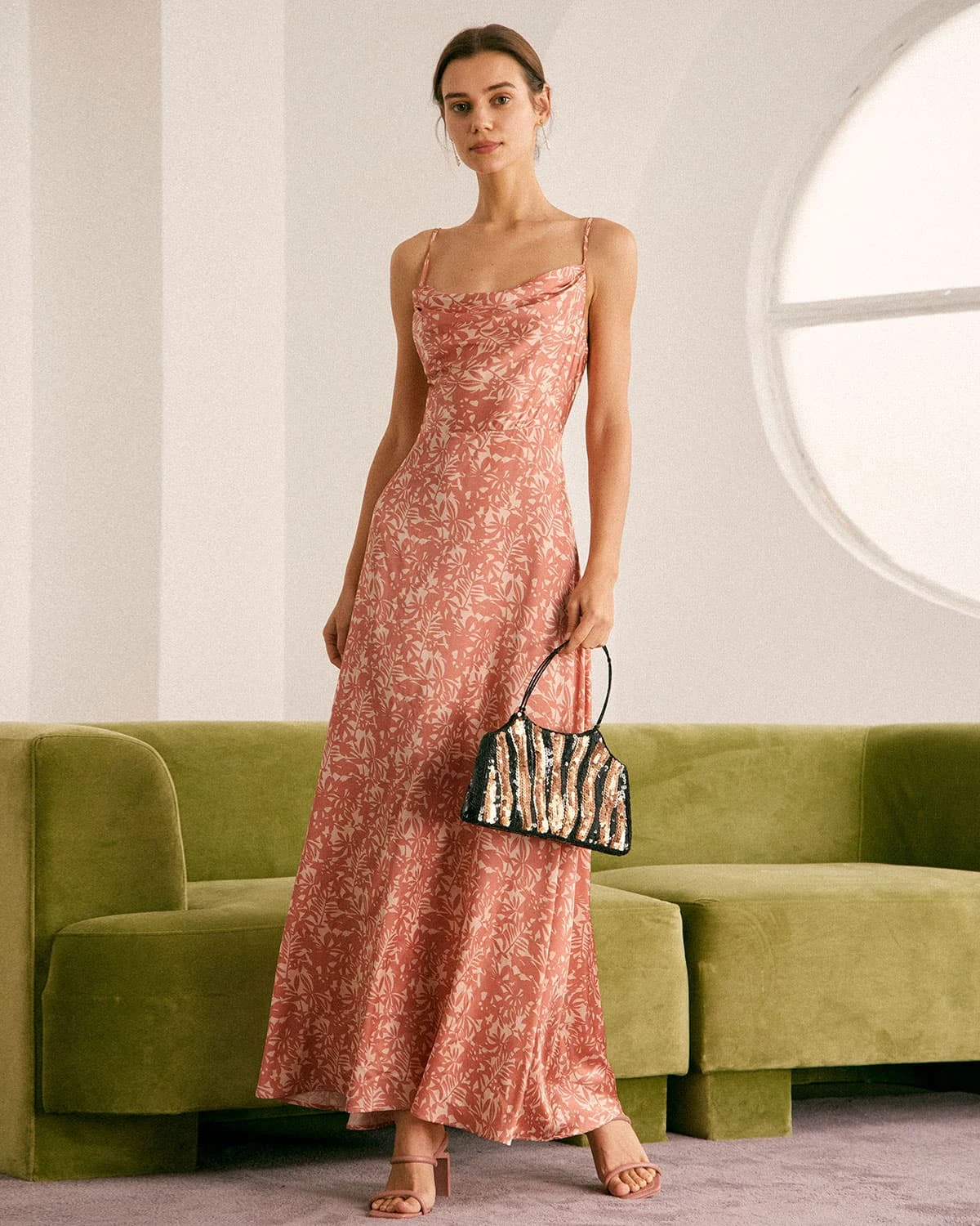 The Light Orange Cowl Neck Floral Maxi Dress 5 The Light Orange Cowl Neck Floral Maxi Dress - Image 5