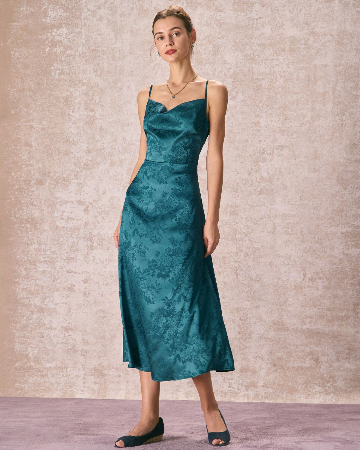 The Navy Cowl Neck Jacquard Maxi Dress 1 The Navy Cowl Neck Jacquard Maxi Dress