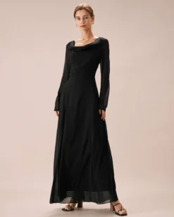 The Black Cowl Neck Long Sleeve Maxi Dress
