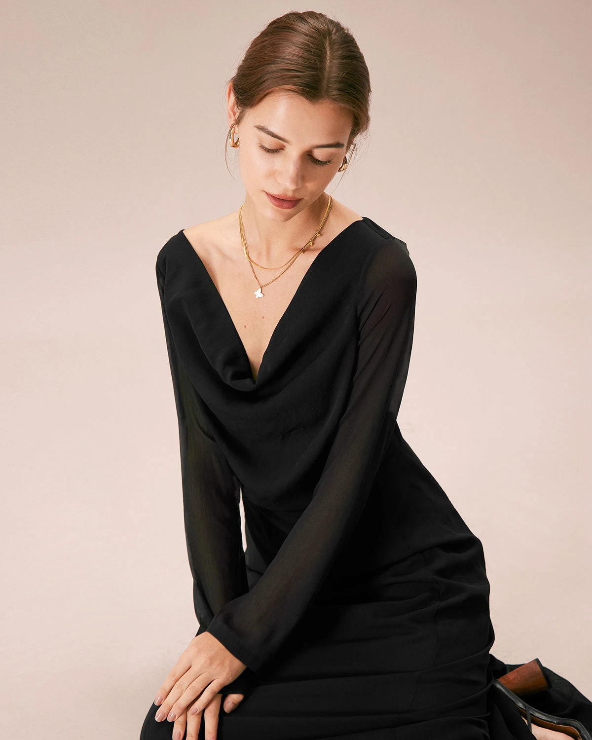 The Black Cowl Neck Long Sleeve Maxi Dress 3 The Black Cowl Neck Long Sleeve Maxi Dress - Image 3